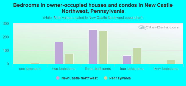 Bedrooms in owner-occupied houses and condos in New Castle Northwest, Pennsylvania