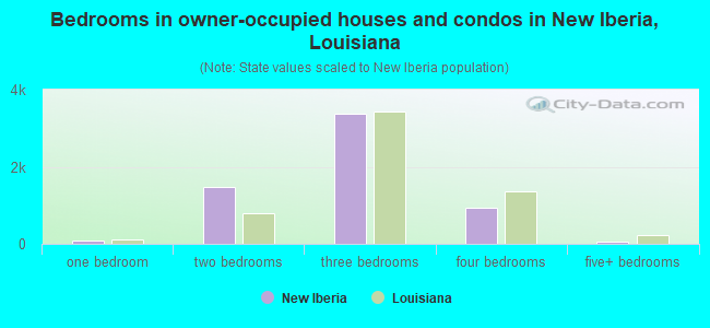 Bedrooms in owner-occupied houses and condos in New Iberia, Louisiana