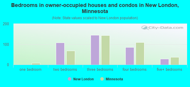 Bedrooms in owner-occupied houses and condos in New London, Minnesota