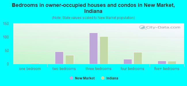 Bedrooms in owner-occupied houses and condos in New Market, Indiana