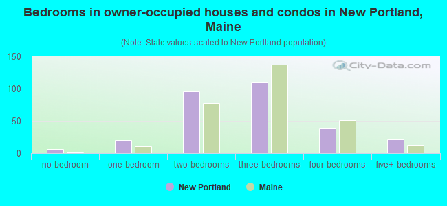 Bedrooms in owner-occupied houses and condos in New Portland, Maine