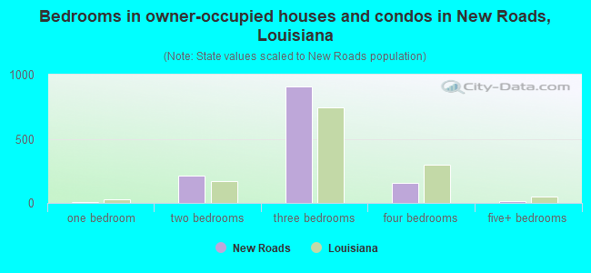 Bedrooms in owner-occupied houses and condos in New Roads, Louisiana