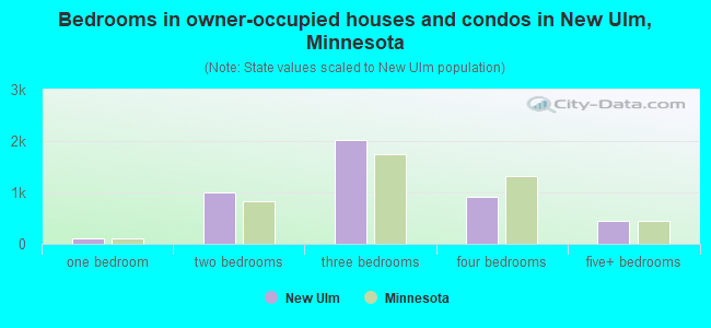 Bedrooms in owner-occupied houses and condos in New Ulm, Minnesota