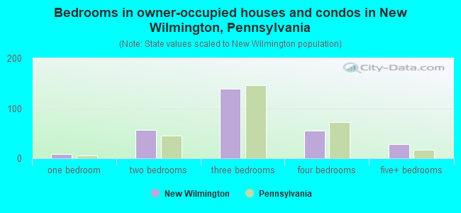 Bedrooms in owner-occupied houses and condos in New Wilmington, Pennsylvania