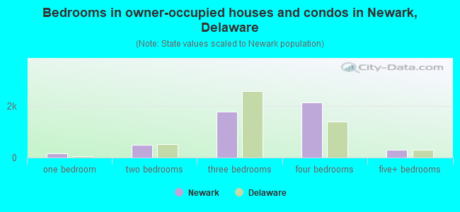 Bedrooms in owner-occupied houses and condos in Newark, Delaware