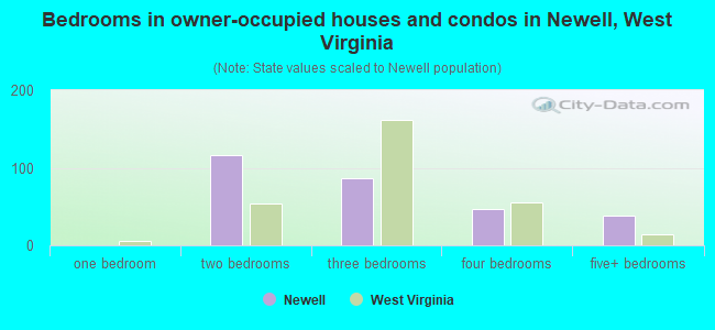 Bedrooms in owner-occupied houses and condos in Newell, West Virginia