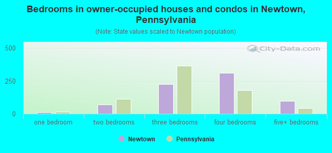 Bedrooms in owner-occupied houses and condos in Newtown, Pennsylvania