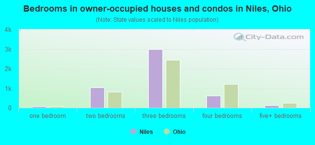 Bedrooms in owner-occupied houses and condos in Niles, Ohio