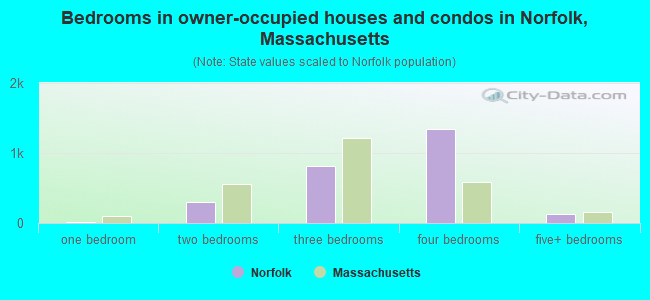 Bedrooms in owner-occupied houses and condos in Norfolk, Massachusetts