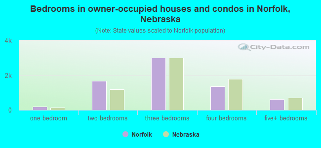 Bedrooms in owner-occupied houses and condos in Norfolk, Nebraska