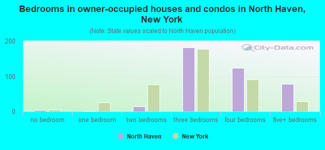 Bedrooms in owner-occupied houses and condos in North Haven, New York