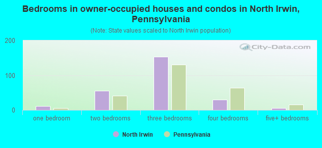 Bedrooms in owner-occupied houses and condos in North Irwin, Pennsylvania