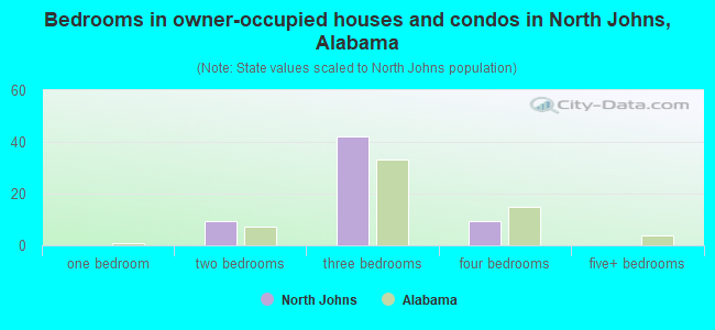 Bedrooms in owner-occupied houses and condos in North Johns, Alabama