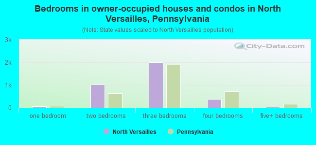 Bedrooms in owner-occupied houses and condos in North Versailles, Pennsylvania
