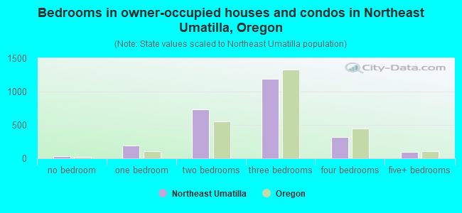 Bedrooms in owner-occupied houses and condos in Northeast Umatilla, Oregon