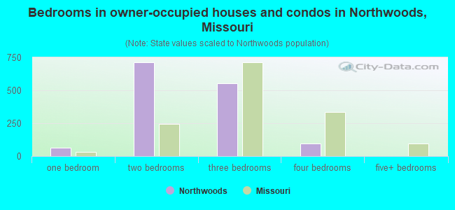 Bedrooms in owner-occupied houses and condos in Northwoods, Missouri