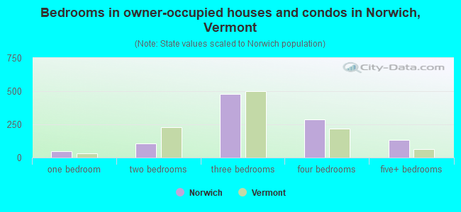 Bedrooms in owner-occupied houses and condos in Norwich, Vermont