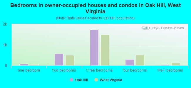 Bedrooms in owner-occupied houses and condos in Oak Hill, West Virginia