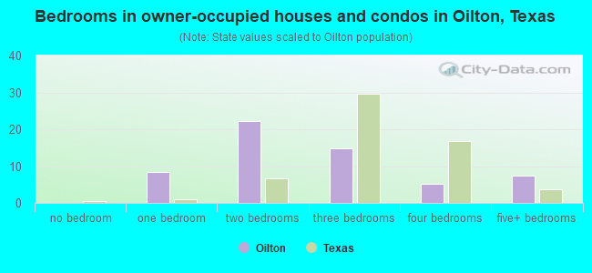 Bedrooms in owner-occupied houses and condos in Oilton, Texas