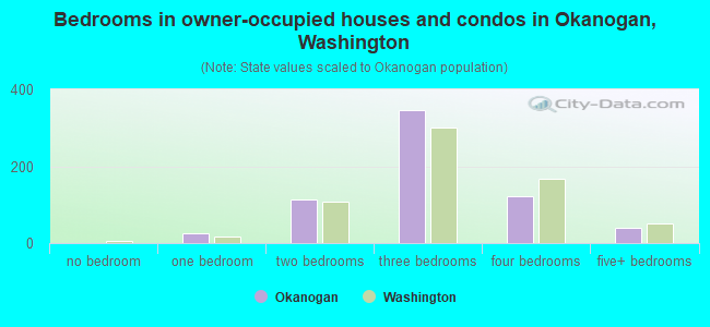 Bedrooms in owner-occupied houses and condos in Okanogan, Washington