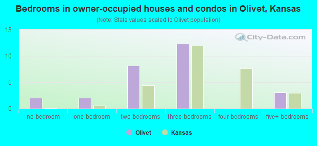Bedrooms in owner-occupied houses and condos in Olivet, Kansas