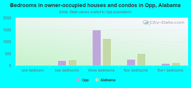 Bedrooms in owner-occupied houses and condos in Opp, Alabama