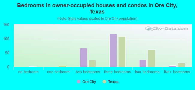 Bedrooms in owner-occupied houses and condos in Ore City, Texas