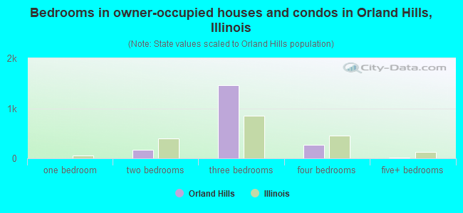 Bedrooms in owner-occupied houses and condos in Orland Hills, Illinois