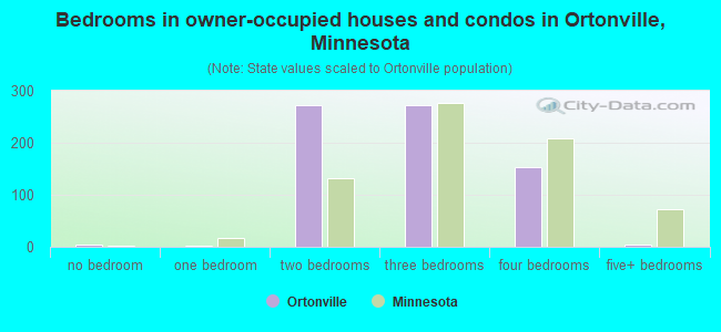Bedrooms in owner-occupied houses and condos in Ortonville, Minnesota