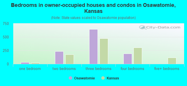 Bedrooms in owner-occupied houses and condos in Osawatomie, Kansas