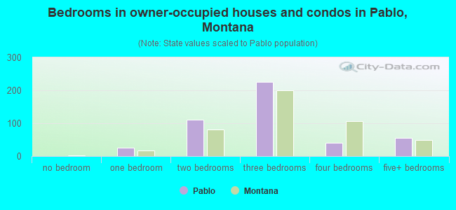 Bedrooms in owner-occupied houses and condos in Pablo, Montana