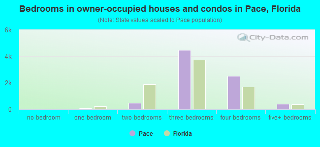 Bedrooms in owner-occupied houses and condos in Pace, Florida