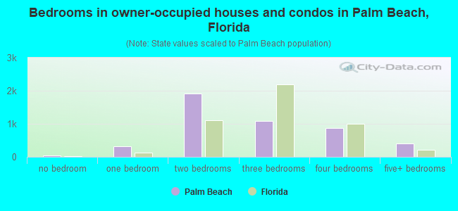Bedrooms in owner-occupied houses and condos in Palm Beach, Florida