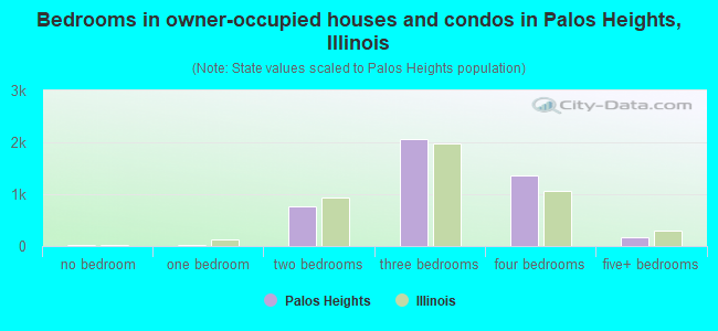 Bedrooms in owner-occupied houses and condos in Palos Heights, Illinois