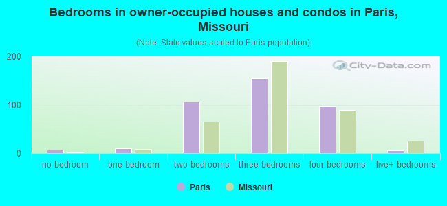 Bedrooms in owner-occupied houses and condos in Paris, Missouri