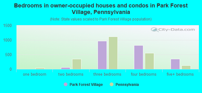 Bedrooms in owner-occupied houses and condos in Park Forest Village, Pennsylvania