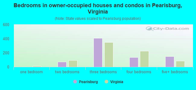 Bedrooms in owner-occupied houses and condos in Pearisburg, Virginia