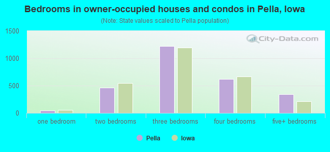 Bedrooms in owner-occupied houses and condos in Pella, Iowa
