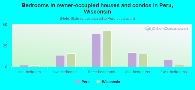 Bedrooms in owner-occupied houses and condos in Peru, Wisconsin