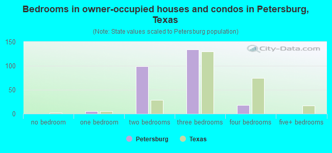 Bedrooms in owner-occupied houses and condos in Petersburg, Texas