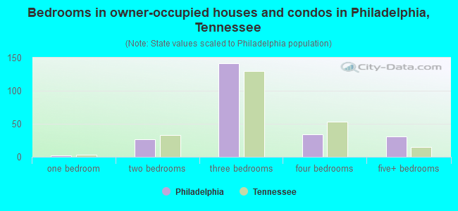 Bedrooms in owner-occupied houses and condos in Philadelphia, Tennessee