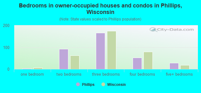 Bedrooms in owner-occupied houses and condos in Phillips, Wisconsin
