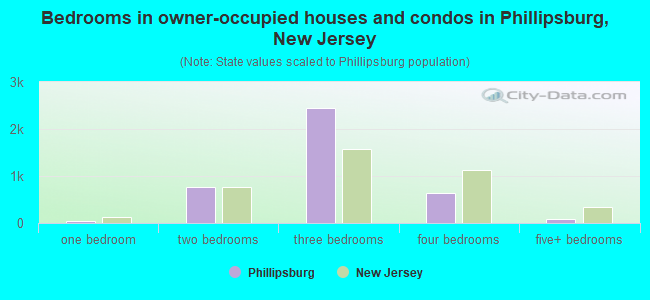 Bedrooms in owner-occupied houses and condos in Phillipsburg, New Jersey
