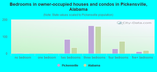 Bedrooms in owner-occupied houses and condos in Pickensville, Alabama