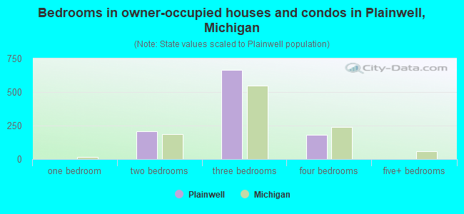 Bedrooms in owner-occupied houses and condos in Plainwell, Michigan