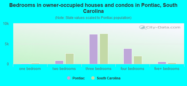 Bedrooms in owner-occupied houses and condos in Pontiac, South Carolina