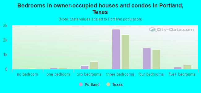 Bedrooms in owner-occupied houses and condos in Portland, Texas