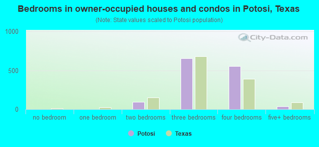Bedrooms in owner-occupied houses and condos in Potosi, Texas