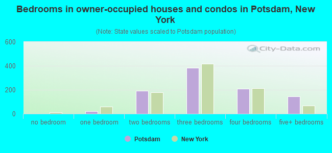 Bedrooms in owner-occupied houses and condos in Potsdam, New York