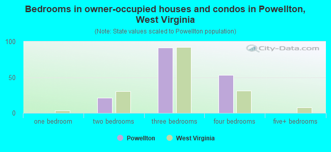 Bedrooms in owner-occupied houses and condos in Powellton, West Virginia